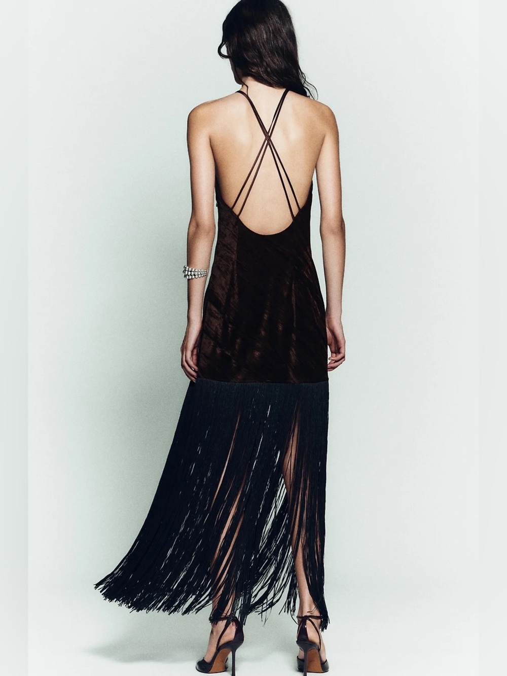 NWT Zara Woman Bloggers Fav VELVET FRINGE MIDI DRESS Size M Medium - Picture 6 of 16